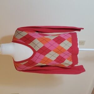 Rafaella coral and tan v-neck sweater